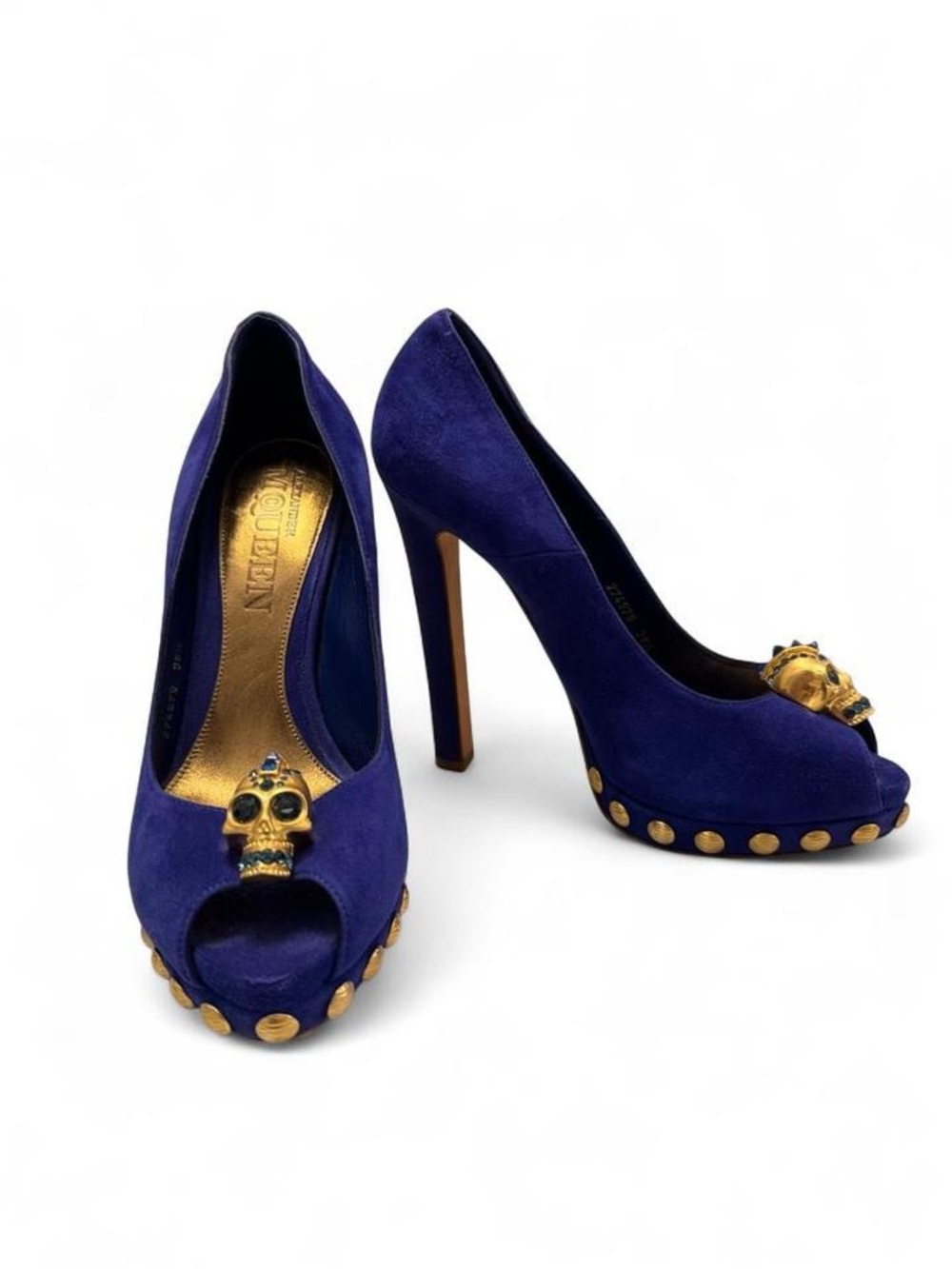Alexander McQueen Vintage Blue Suede Skull Platform Heels